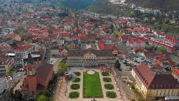 Beautiful top view of the park and the central, historical part of Bad Durkheim.