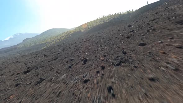 Flying Close Along Rocky Rough Cliffs in a Volcanic Stone National Park Nature Landscape on Tenerife