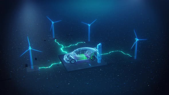 Electric Car Charging On The Wind Power Station