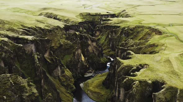 Drone Over Fjaora River And Fjaorargljufur Canyon