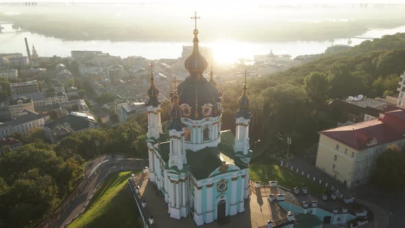 St. Andrew's Church at Dawn. Kyiv, Ukraine. Slow Motion