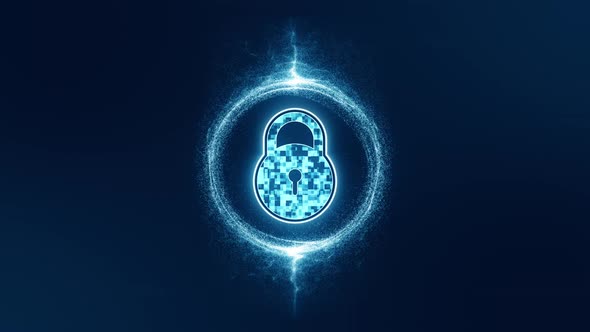 Security key with blue energy ball particle abstract backgrounds seamless loop video