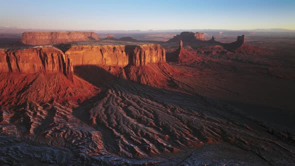 Magical Sunrise Light Shinning on Red Canyon Cliff Wall Rocks on Background