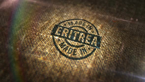 Made in Eritrea sign stamp on linen sack loop