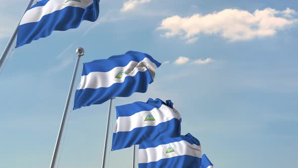 Row of Waving Flags of Nicaragua