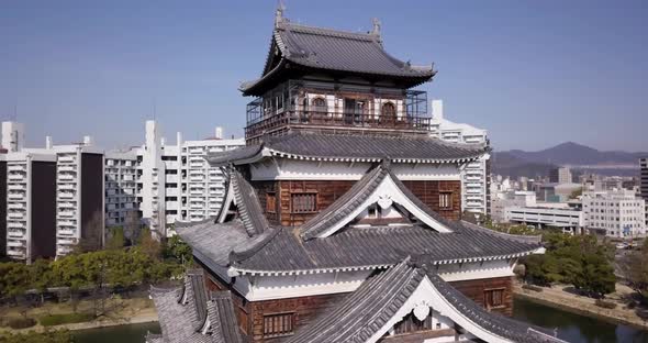 Drone Footage of Hiroshima Castle and Surrounding Area