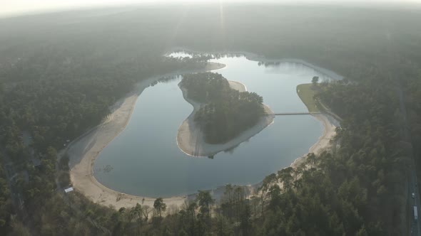 Aerial view of Recreatiegebied lake in Woudenberg, Netherlands.