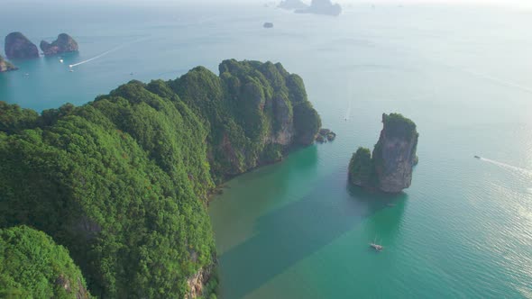 Stunning View of Flight Over Islands in the Ocean Tropical Nature Aerial View