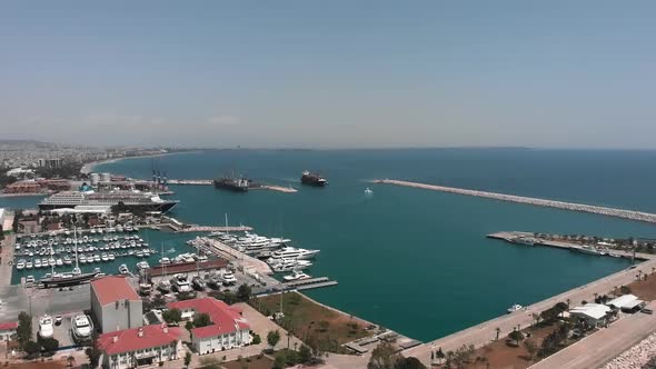 Tourist cruise liner moored in sea port in Antalya, Turkey. 