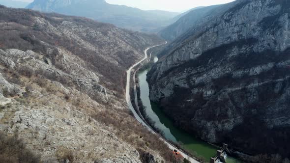 Above the gorge, road and river