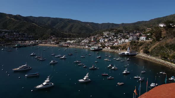 Zooming Out View of Avalon Catalina Island and Casino Aerial 4K Drone Footage