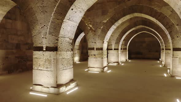 Interior of Historical Monumental Building With Stone Arches and Domes