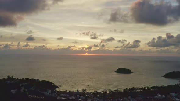 Aerial View Beautiful Sunset Above The Ocean.