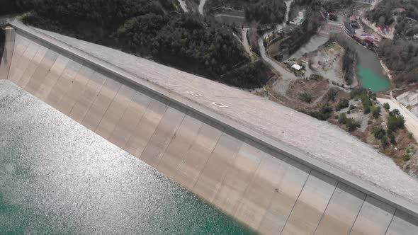 Hydroelectric dam, aerial top view