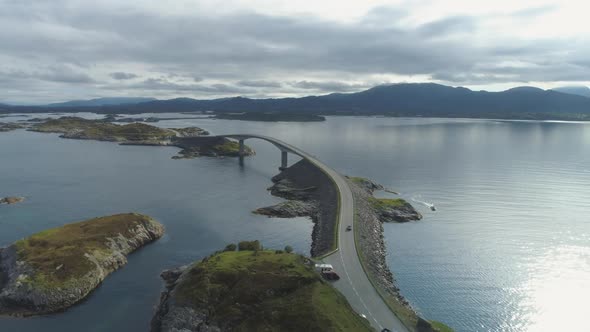 Car Is Going on Atlantic Ocean Road in Norway