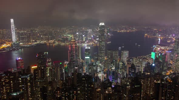 Timelapse Famous Hong Kong Buildings Towers By Night Harbor