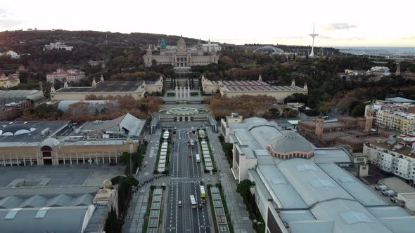 Barcelona Aerial Scene with the National Art Museum of Catalonia Spain