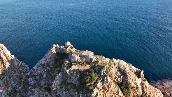 Old Fortress on the Mountain Aerial View 4 K