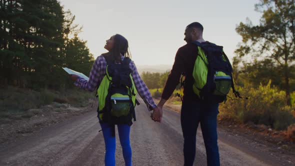 Young couple on a trek in countryside