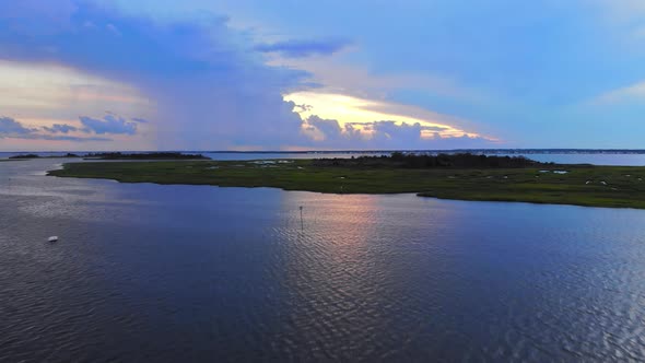 Panorama Reflection of Vivid Sunset Sky Over Ocean Colorful at Sunset