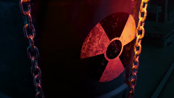 Light Flashes On Barrel With Nuclear Waste Symbol