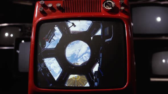 View of Earth from the ISS on a Retro TV Set.