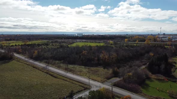 aerial view looking at highway  during fall