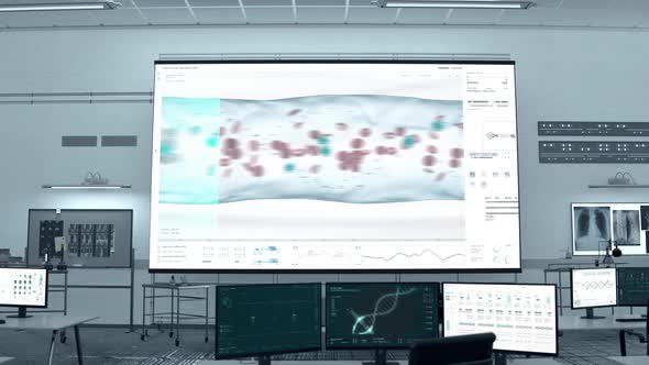 Microscopic Analysis System Researching Covid-19 Illness Cells In Blood Flow alt
