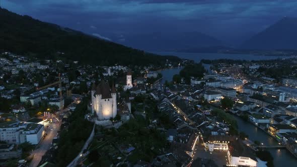 Backwards Drone Shot of Thun City Bern Switzerland