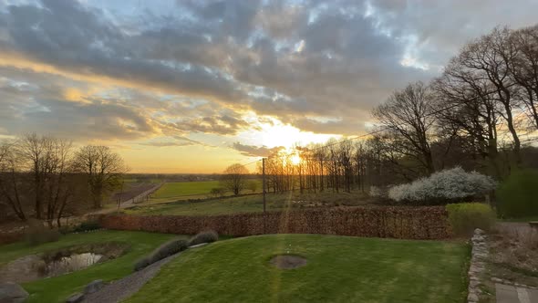 beautiful vista sunset on the green field