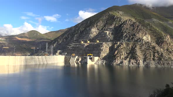 Arch Dam Full of Water at Limit Capacity