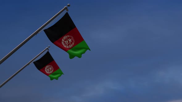 Afghanistan Flags In The Blue Sky - 4K