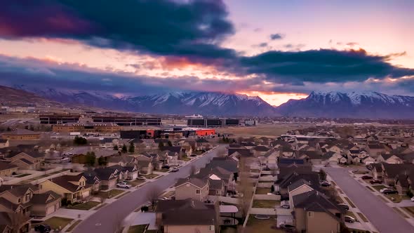 Hyperlapse oring time lapse of Silicon Slope in Lehi central Utah at sunrise - aerial view