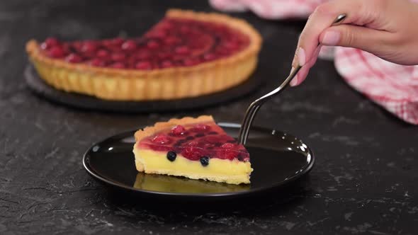 Piece of Berry Tart with Pudding and Jelly.