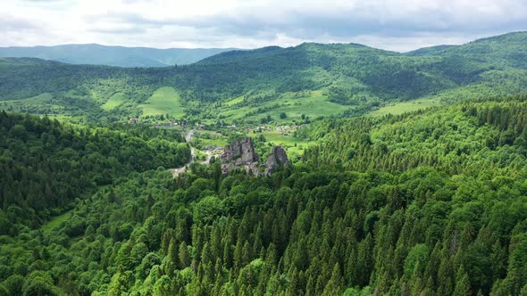 Aerial Video Drone Flying Over Carpathians Mountains Ukraine Europe