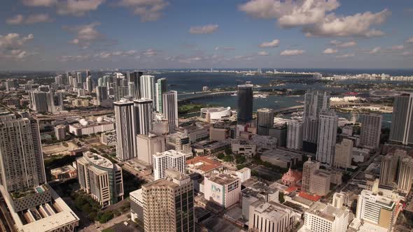 5k aerial video Downtown Miami with view of FTX Arena