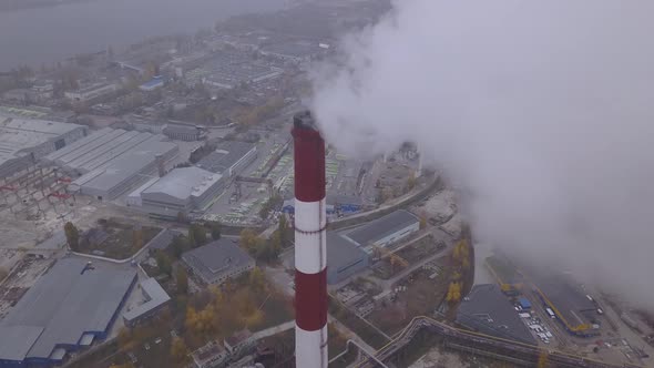 Smoke Comes From the Chimney. Aerial. Air Pollution. Ecology. Kyiv. Ukraine.