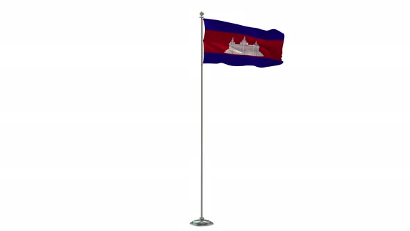 Cambodia 3D Illustration Of The Waving flag On Long  Pole With Alpha