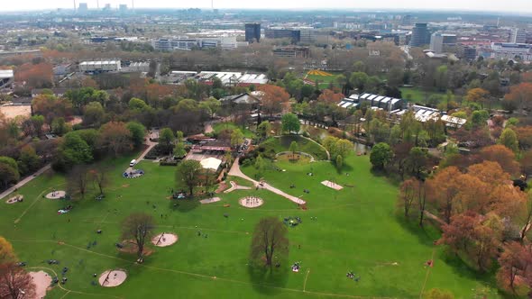 Top view of the green lawns in Luisenpark. Mannheim. Germany.