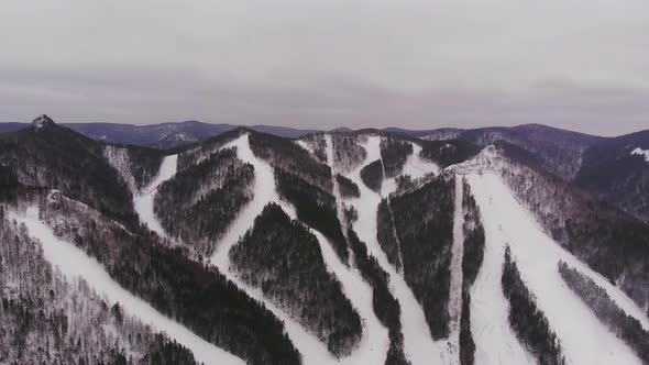 Aerial View of Ski Resort in the Mountains