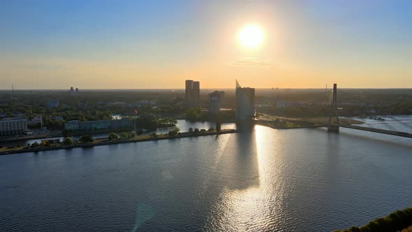 Riga bridge sunset panorama