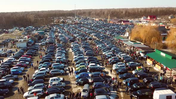 Top Aerial View of Many Cars on Sale Car Dealer Market