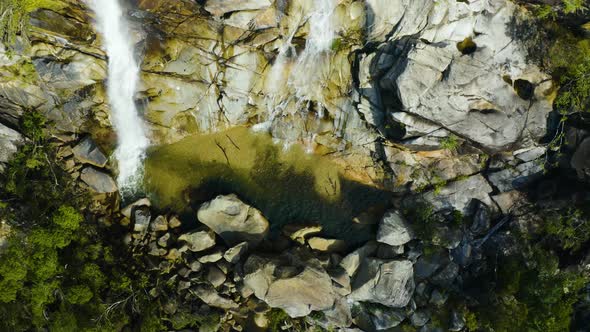 Aerial, A Waterfall In The Middle Of Rain Forest At Davies Creek In Queensland, North Australia