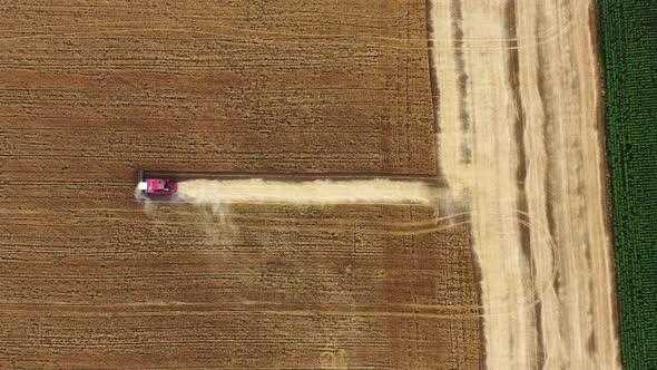 Top View of Combine on Harvest Field