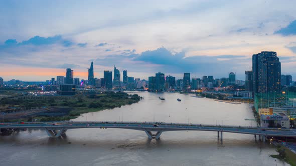 Downtown Sai Gon Hyperlapse 4K From Drone - Ho Chi Minh city, Viet Nam