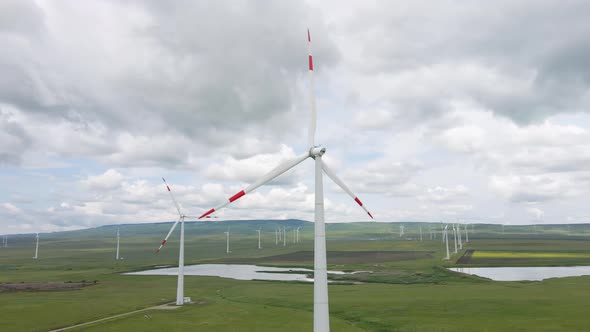 Wind Turbine and Drone Flight Around Generator on the Wind Power Station