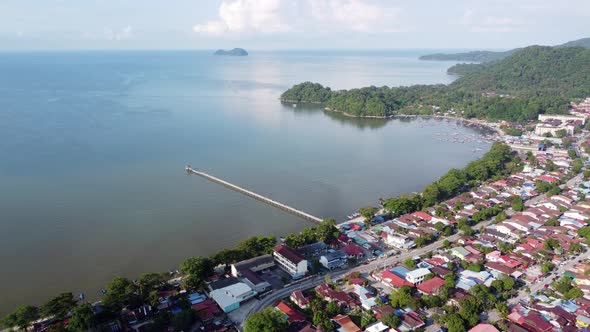 Aerial move toward Teluk Kumbar town
