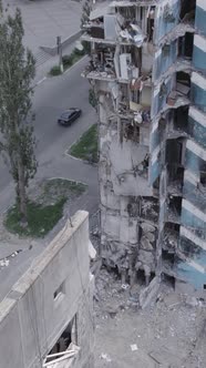 Vertical Video of a Destroyed Residential Building in Ukraine During the War