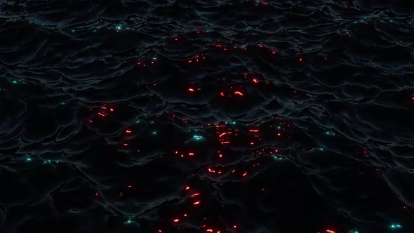 Dark Alien Ocean With Orange And Blue Bioluminescent Algae Looping Video