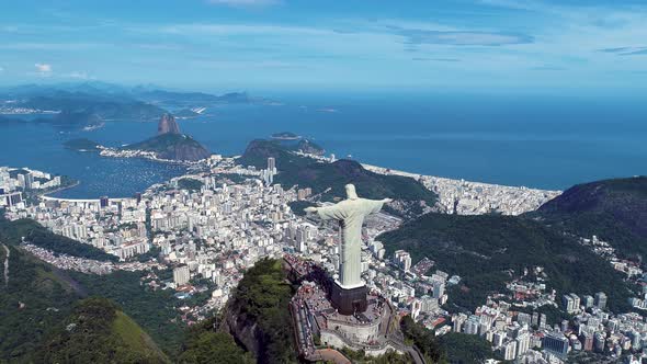 Panorama scenery of brazilian coastal city of Rio de Janeiro, Brazil. Landmark city.